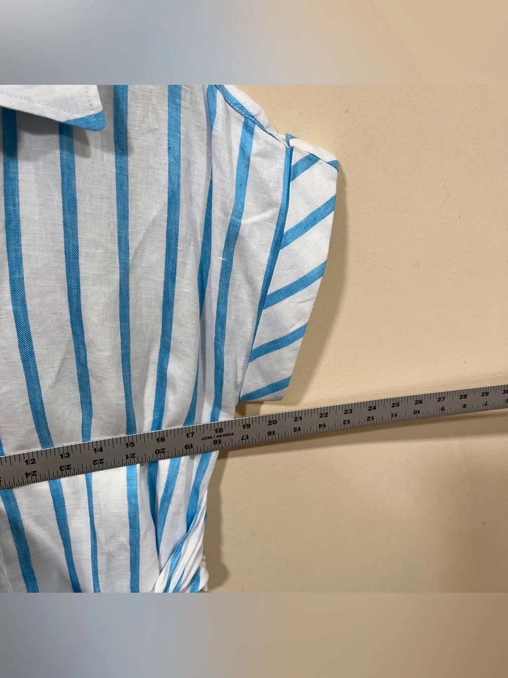 Finley Smithy Sash Waist Linen Shirtdress stripped blue & white linen dress  S - Picture 7 of 10